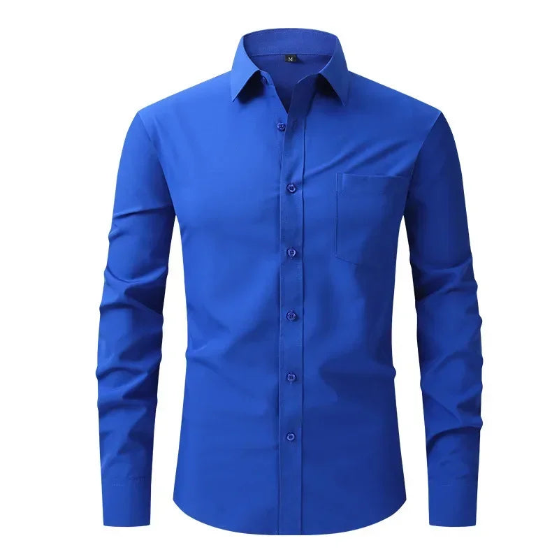 US Size Elastic Shirt New Men's Business and Leisure Long Sleeved Shirt Slim Fit Professional Dress Best-selling Seasonal Style - Clothing Tops in ##color## by Style Heaven | High-Quality & Trendy Fashion