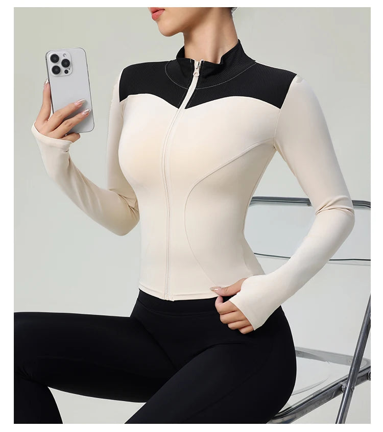 Girls Long Sleeve Activewear Running Sport Coat Slim Workout Zip Up Sleeve Sports Jacket Top Yoga Jackets for Women