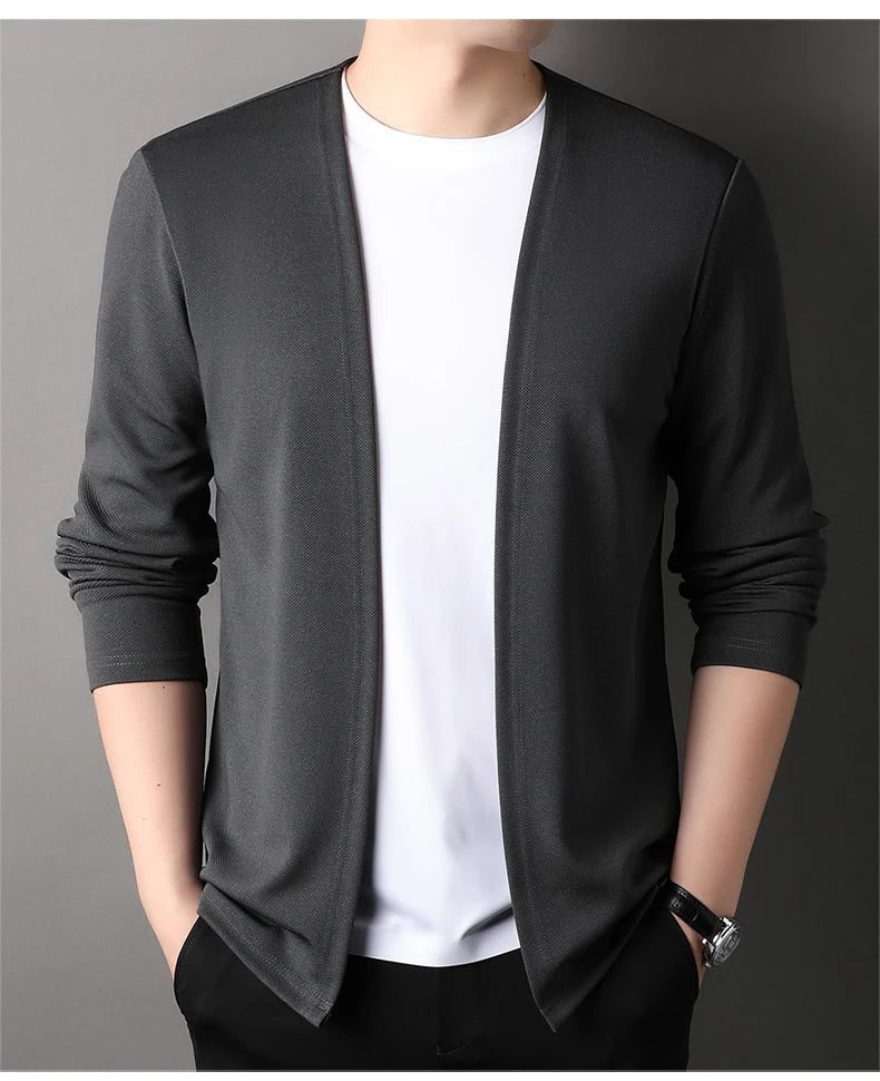 Top Quality Open New Brand Fashion Knit Mens Cardigan Thin Korean Sweater Casual Japanese Solid Coats Jacket Mens Clothing - Clothing Tops in ##color## by Style Heaven | High-Quality & Trendy Fashion