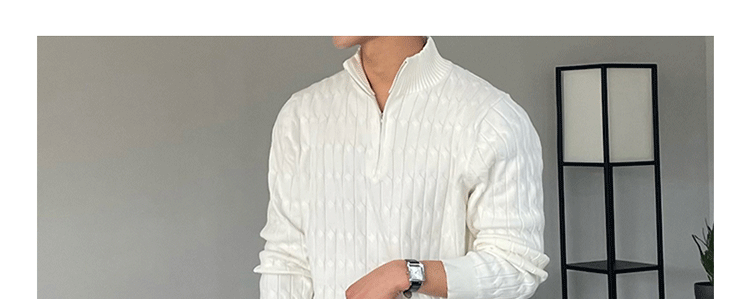 High-Neck Zipper Men's Knitted Sweater Long Sleeve Fashionable White Outerwear Casual Lazy Sle All-Match Spring Autumn-Style Heaven