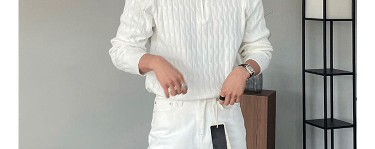 High-Neck Zipper Men's Knitted Sweater Long Sleeve Fashionable White Outerwear Casual Lazy Sle All-Match Spring Autumn-Style Heaven