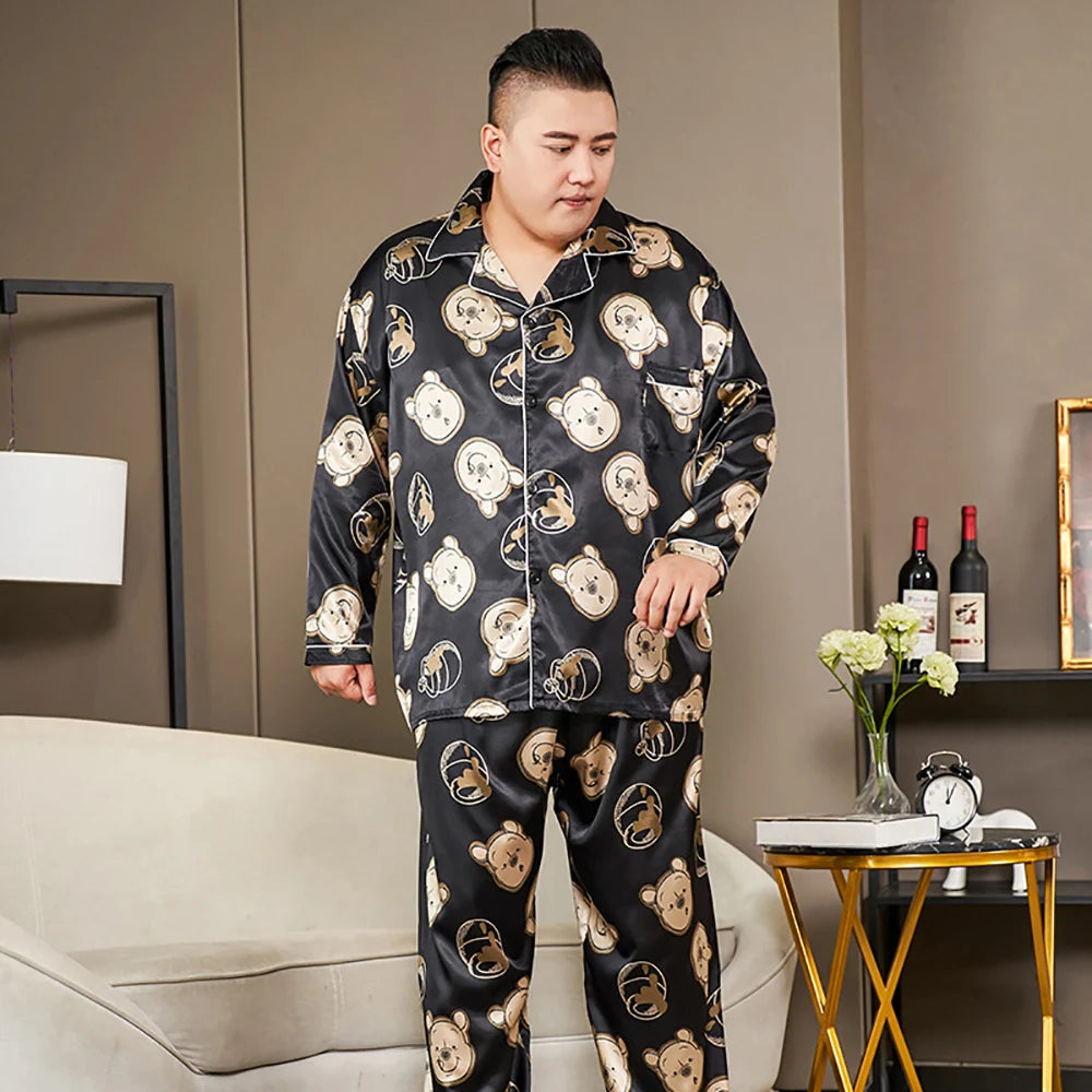 5XL Big Size Pajamas For Men 165KG Spring Summer Ice Silk Satin Cool Pajama Man Set Casual Loose Luxury Print Sleepwear Pijama-Style Heaven