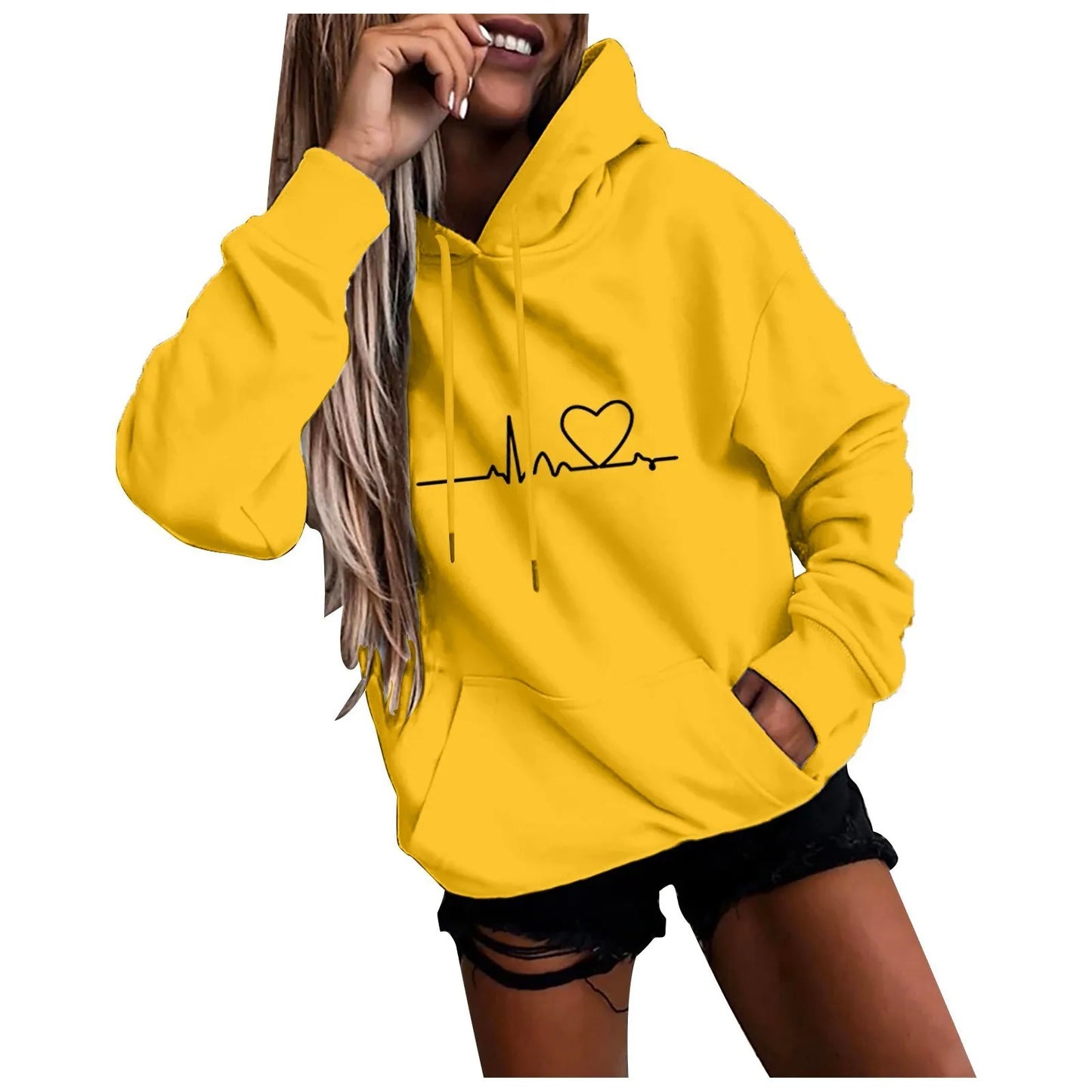 Heartbeat Sketch Printed Women's Hoodie Long Sleeve Casual Daily Wear 2025 Women Hoodies Fall Winter sudaderas de mujer-Style Heaven