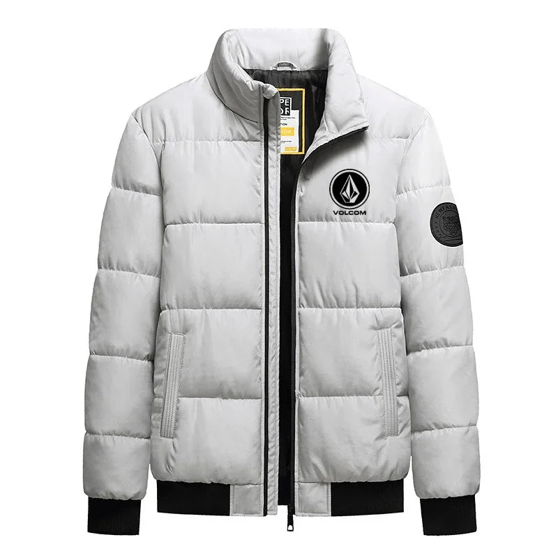 Autumn and winter Volcom fashion zipper men's stand up collar printed outdoor jacket windproof casual cotton jacket-Style Heaven