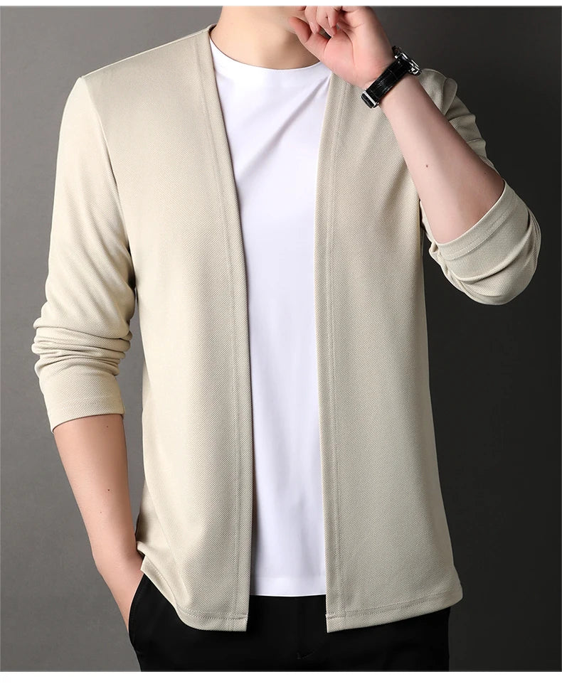 Top Quality Open New Brand Fashion Knit Mens Cardigan Thin Korean Sweater Casual Japanese Solid Coats Jacket Mens Clothing - Clothing Tops in ##color## by Style Heaven | High-Quality & Trendy Fashion