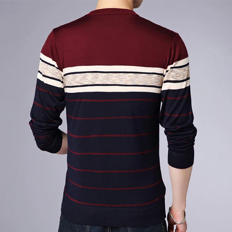 Men's Casual Striped Knit Spring and Autumn Long Sleeved Pullover Fashion Top-Style Heaven