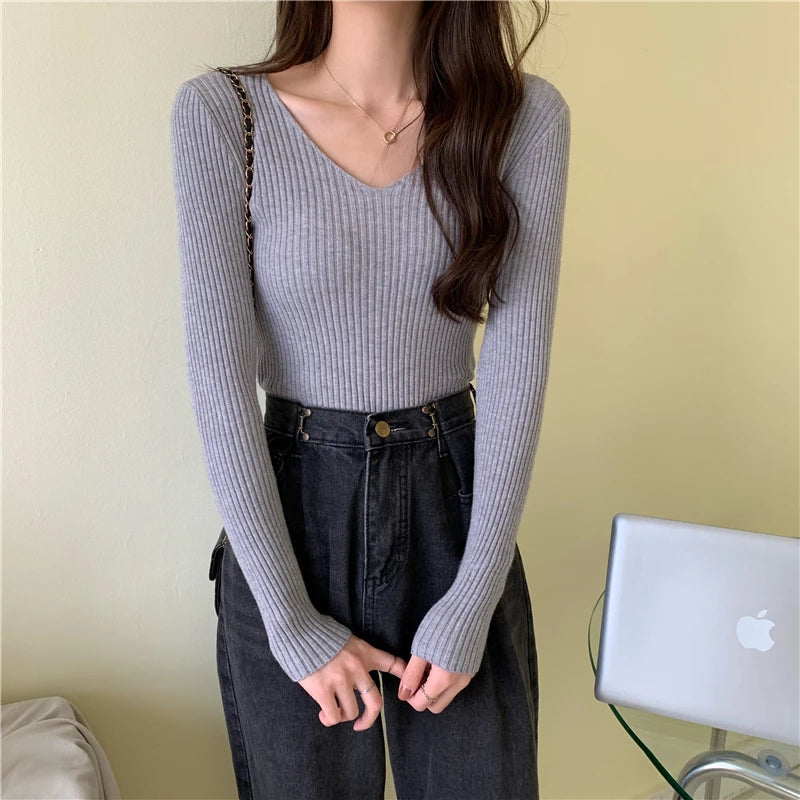 Autumn Winter Women Sweaters Casual Long Sleeve Knitted Pullover Sweater Femme Basic Solid Jersey Tops Fashion Clothes