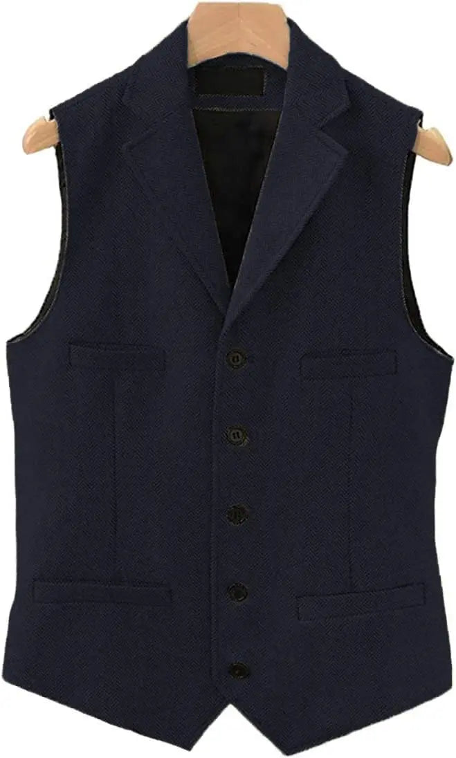 Tweed Herringbone Mens Suit Vest Slim Fit Notch Lapel With 4 Pockets Groomsmen Wedding Waistcoat For Wedding-Style Heaven