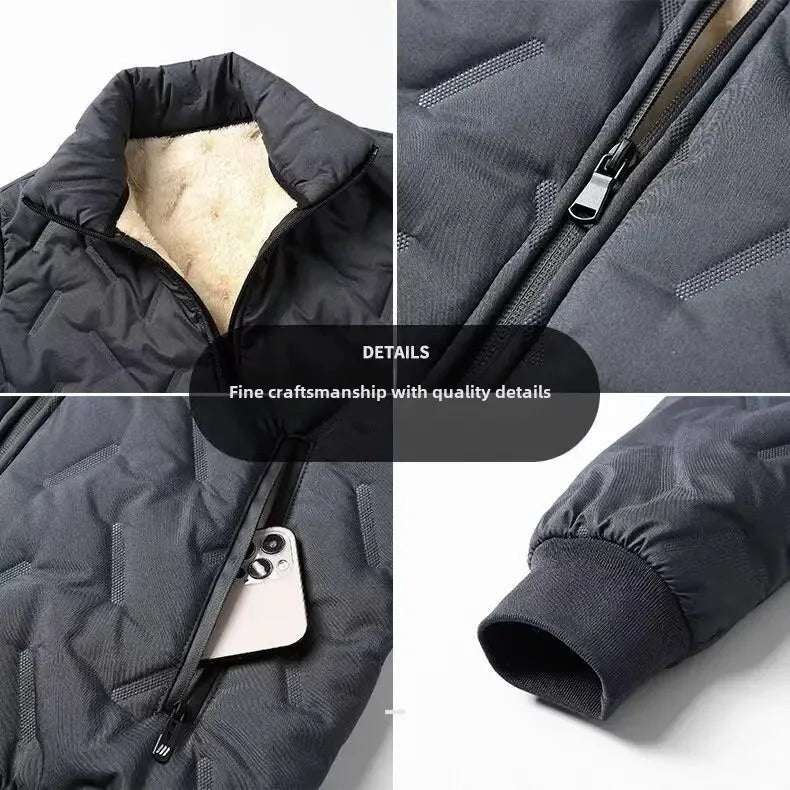 Outerwear - Men's Winter Jacket Fleece-Lined Windproof Thickened Sheep Cotton Coat Loose-Fit Plus Size Stand Collar Padded Jacket Warm Cotto