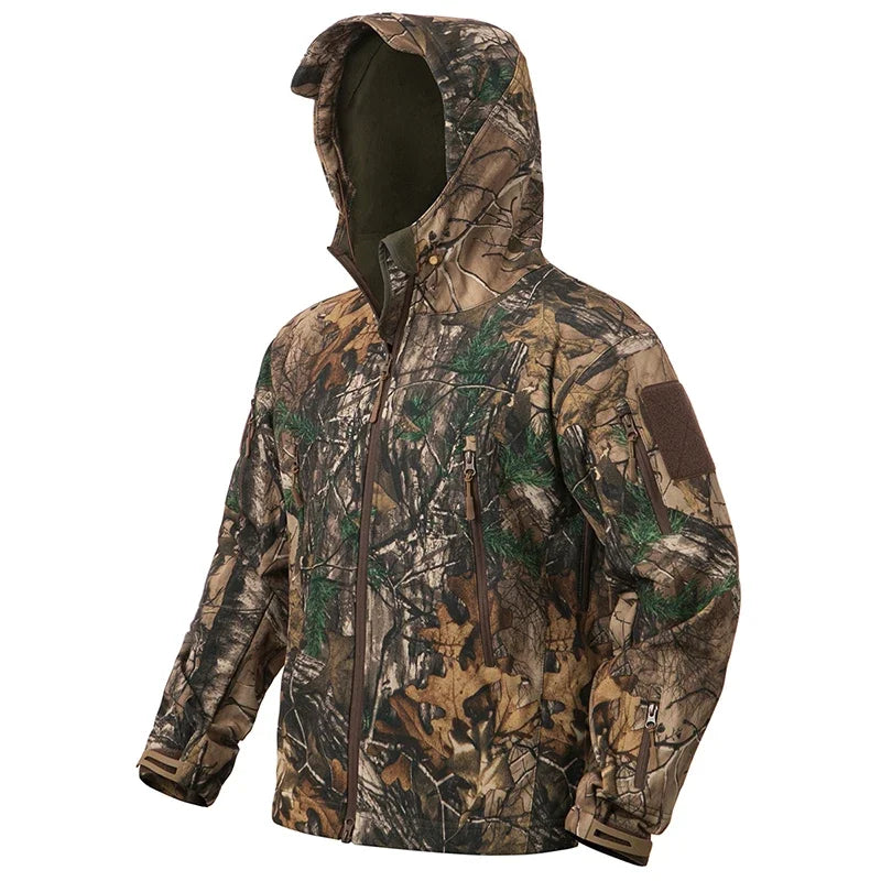 Men's Silent Camouflage Hunting Jacket Waterproof Fleece Tactical Jackets Soft Shell Outdoor Hiking Fishing Hooded Coat-Style Heaven