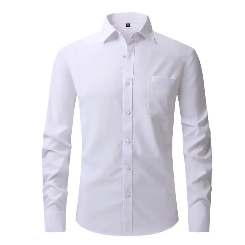 US Size Elastic Shirt New Men's Business and Leisure Long Sleeved Shirt Slim Fit Professional Dress Best-selling Seasonal Style - Clothing Tops in ##color## by Style Heaven | High-Quality & Trendy Fashion