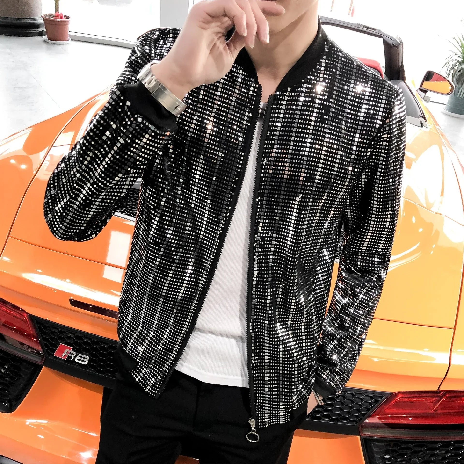 Unique Fashionable Men's Jacket Casual Style Thin Fabric Sequin Embellishment Nightclub Hair Stylist Special Design Wholesale-Style Heaven